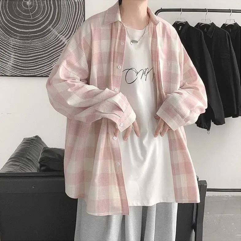 Plaid Long Sleeve Shirt for Men Loose Fit - Image 3