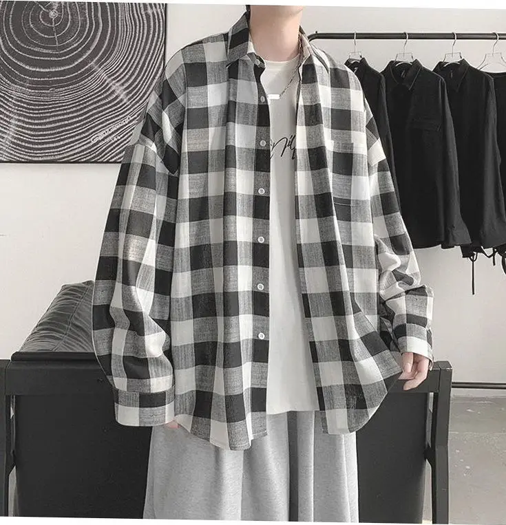 Plaid Long Sleeve Shirt for Men Loose Fit — feature 10