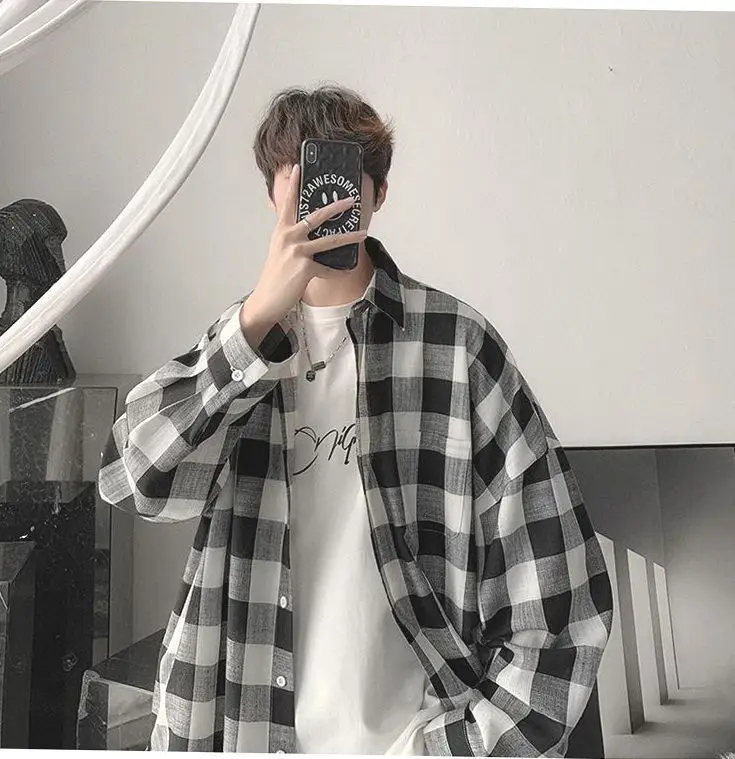 Plaid Long Sleeve Shirt for Men Loose Fit — feature 11