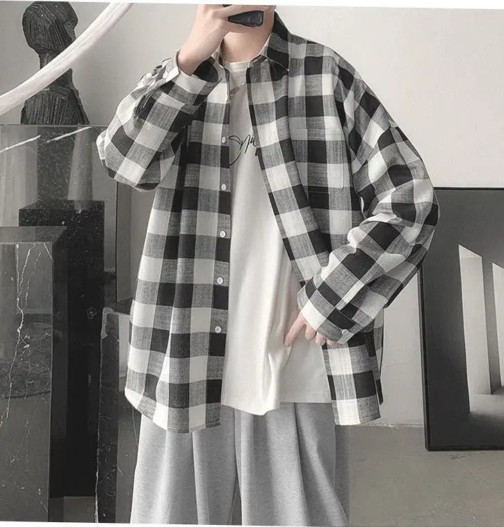 Plaid Long Sleeve Shirt for Men Loose Fit — feature 12