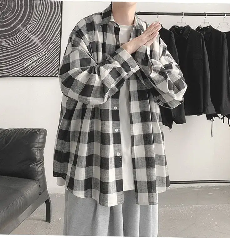 Plaid Long Sleeve Shirt for Men Loose Fit — feature 13