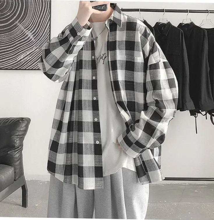 Plaid Long Sleeve Shirt for Men Loose Fit — feature 14