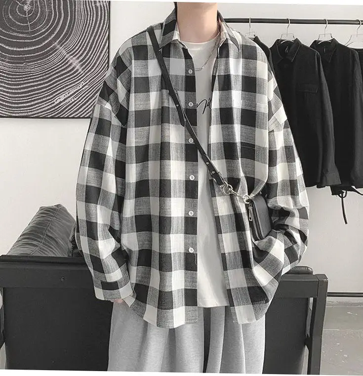 Plaid Long Sleeve Shirt for Men Loose Fit — feature 15
