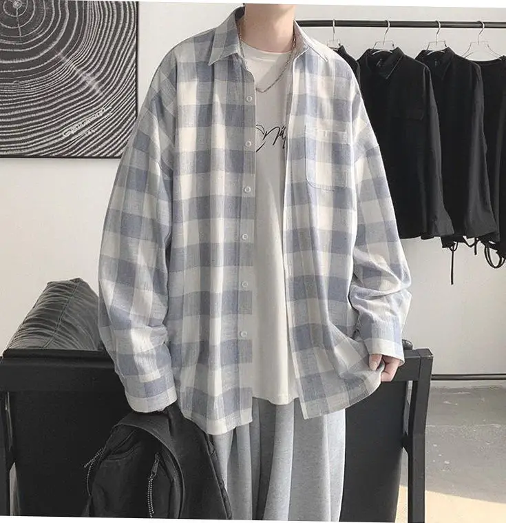 Plaid Long Sleeve Shirt for Men Loose Fit — feature 16