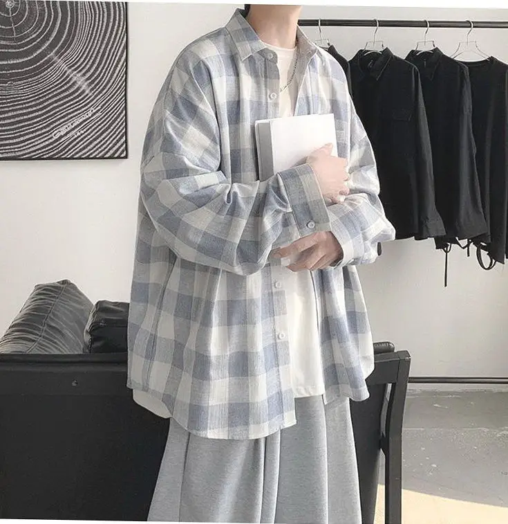 Plaid Long Sleeve Shirt for Men Loose Fit — feature 18