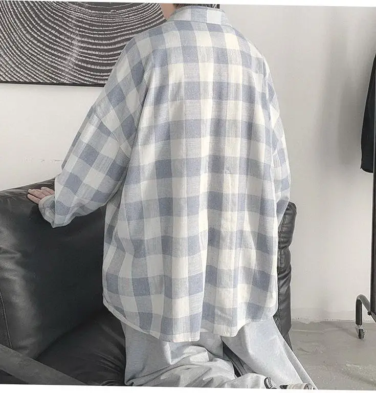 Plaid Long Sleeve Shirt for Men Loose Fit — feature 19