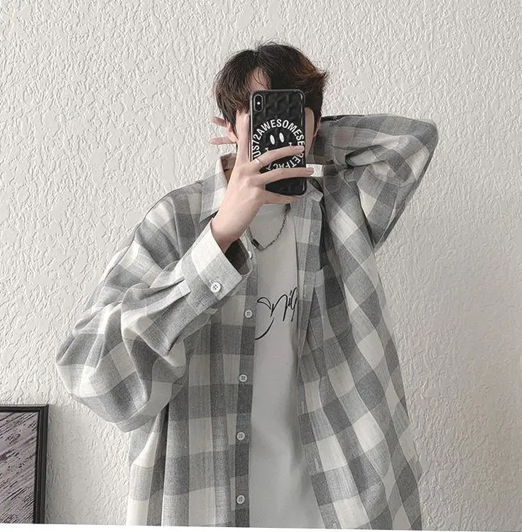Plaid Long Sleeve Shirt for Men Loose Fit — feature 2