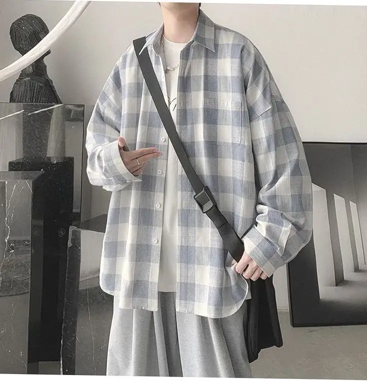 Plaid Long Sleeve Shirt for Men Loose Fit — feature 21