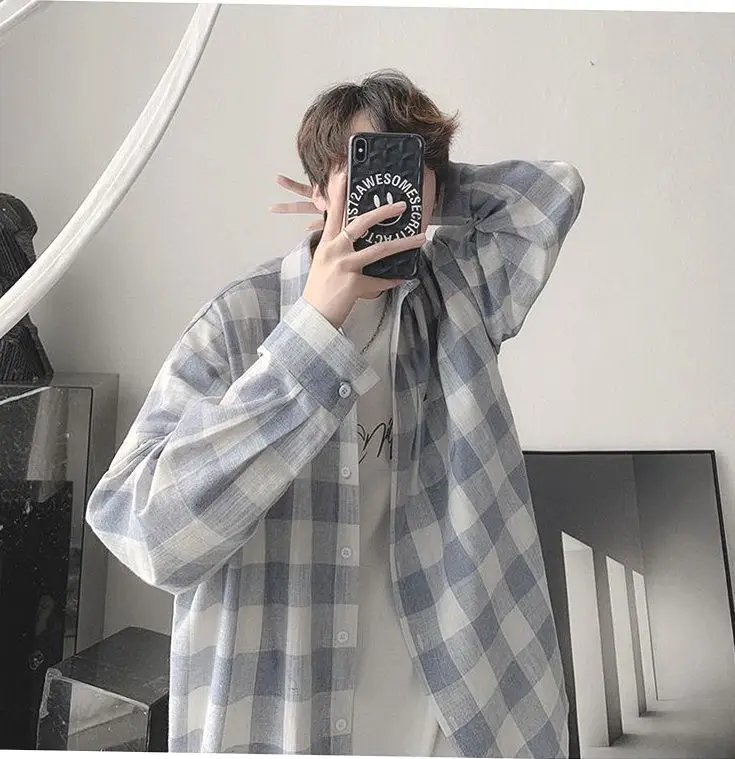 Plaid Long Sleeve Shirt for Men Loose Fit — feature 22