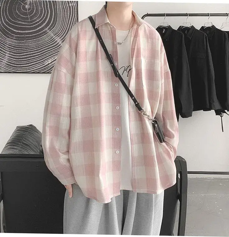 Plaid Long Sleeve Shirt for Men Loose Fit — feature 23