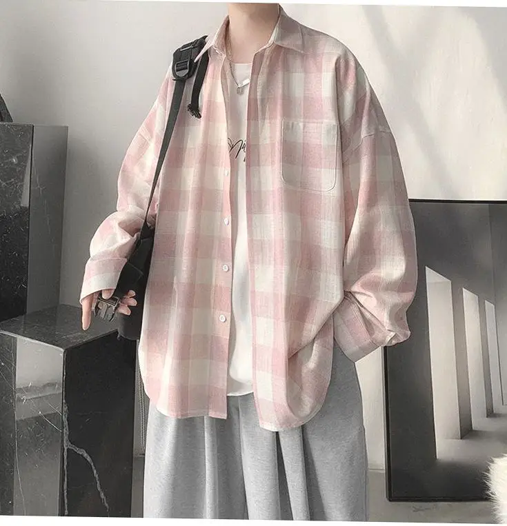 Plaid Long Sleeve Shirt for Men Loose Fit — feature 24
