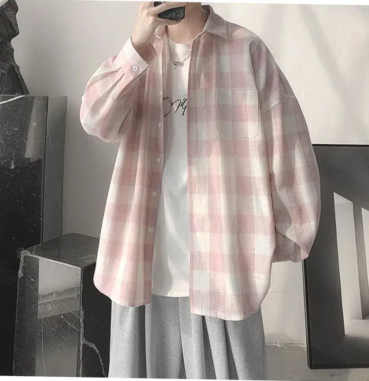 Plaid Long Sleeve Shirt for Men Loose Fit — feature 26