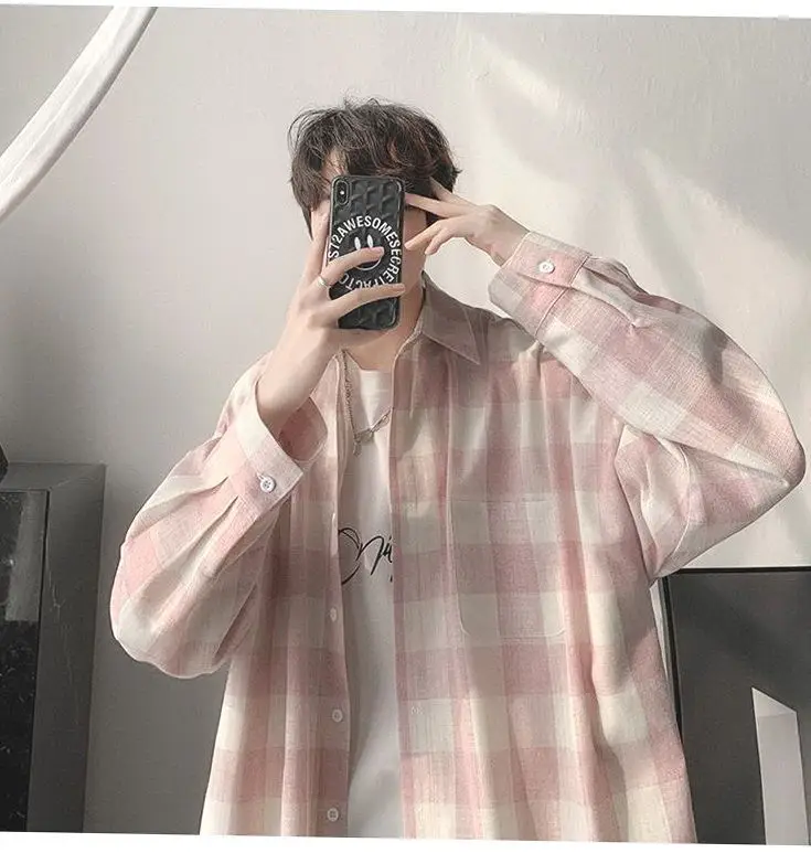 Plaid Long Sleeve Shirt for Men Loose Fit — feature 27