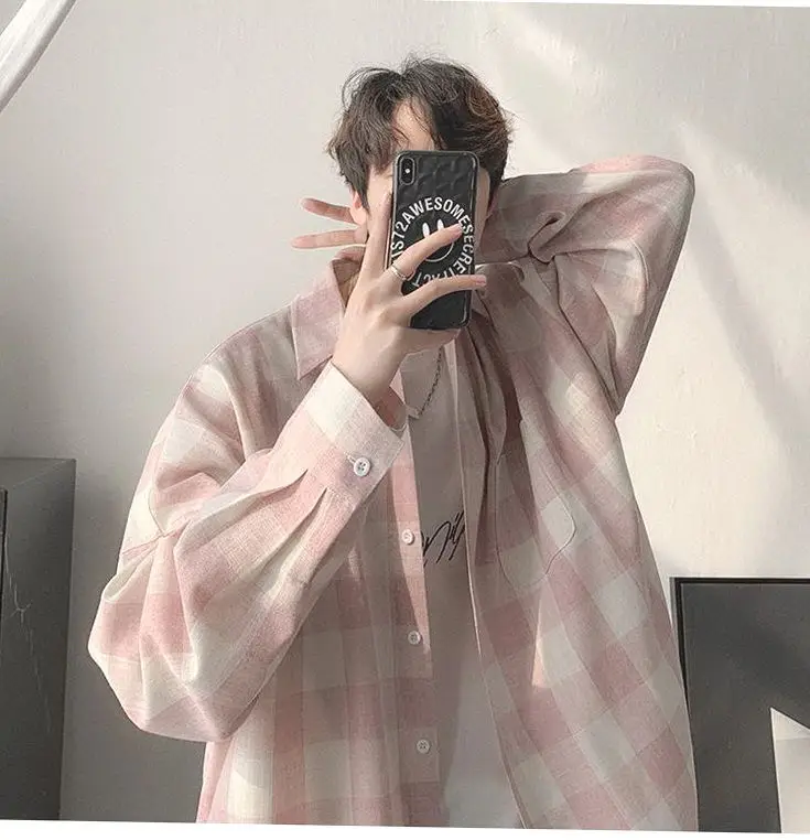 Plaid Long Sleeve Shirt for Men Loose Fit — feature 28