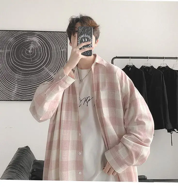Plaid Long Sleeve Shirt for Men Loose Fit — feature 29