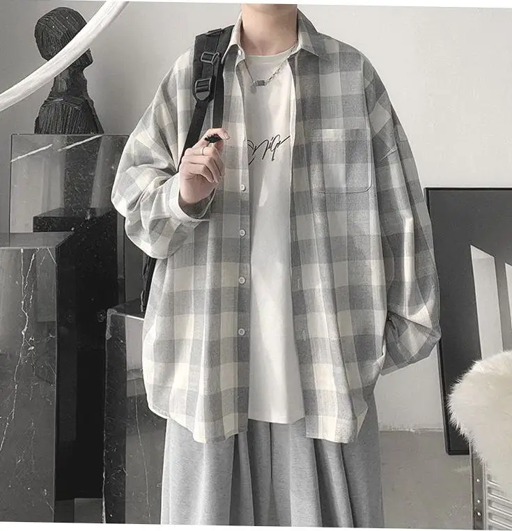 Plaid Long Sleeve Shirt for Men Loose Fit — feature 3