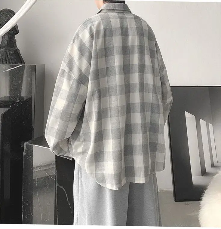 Plaid Long Sleeve Shirt for Men Loose Fit — feature 4