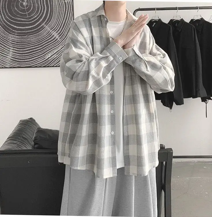 Plaid Long Sleeve Shirt for Men Loose Fit — feature 5