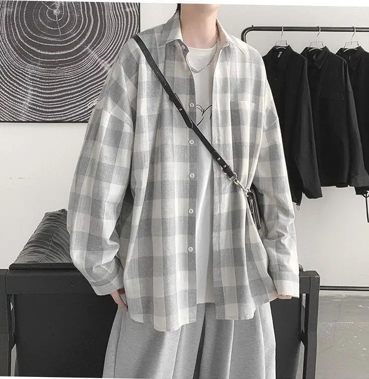 Plaid Long Sleeve Shirt for Men Loose Fit — feature 6
