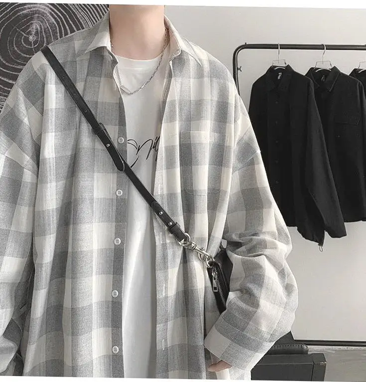 Plaid Long Sleeve Shirt for Men Loose Fit — feature 7