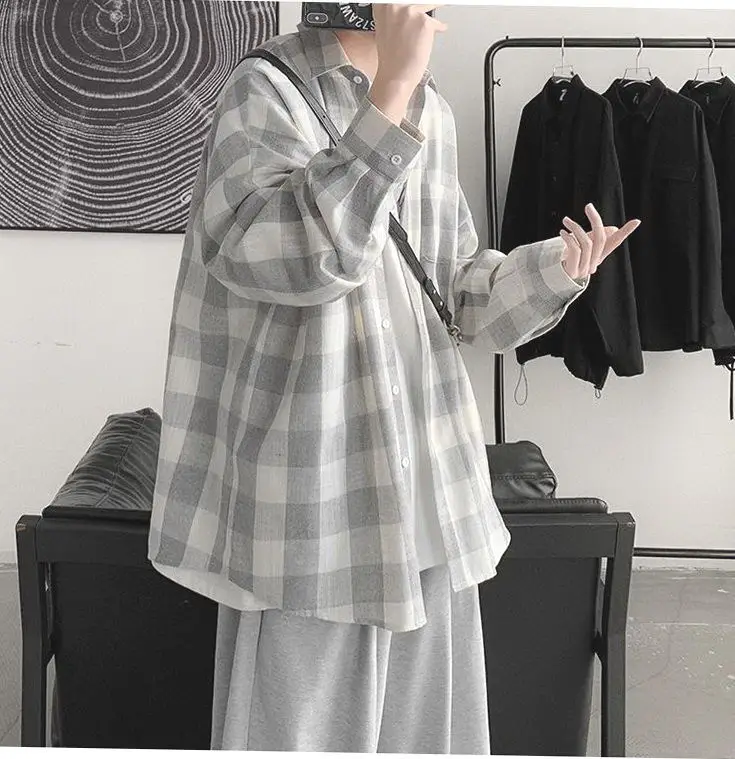 Plaid Long Sleeve Shirt for Men Loose Fit — feature 8
