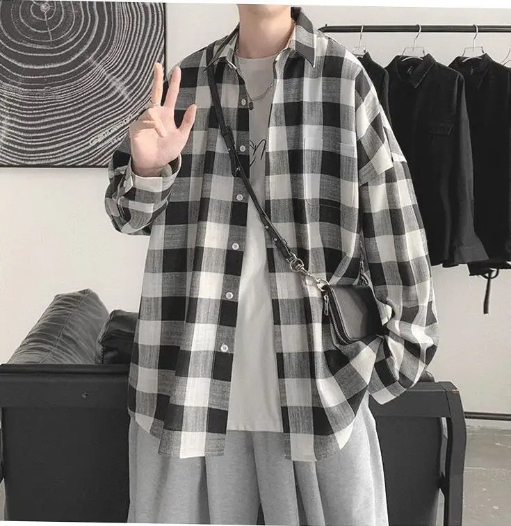 Plaid Long Sleeve Shirt for Men Loose Fit — feature 9