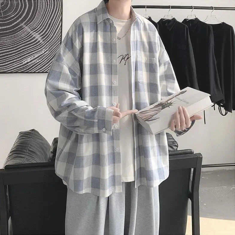 Plaid Long Sleeve Shirt for Men Loose Fit - Image 4