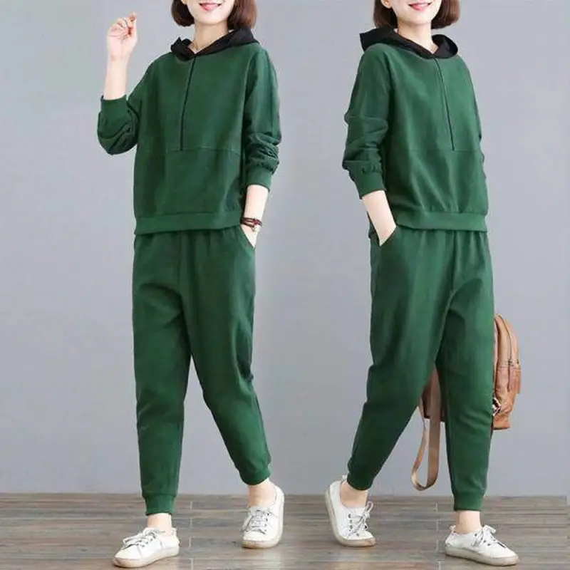 Women Hooded Sweatpants Set Black Large Spring Autumn - Image 8