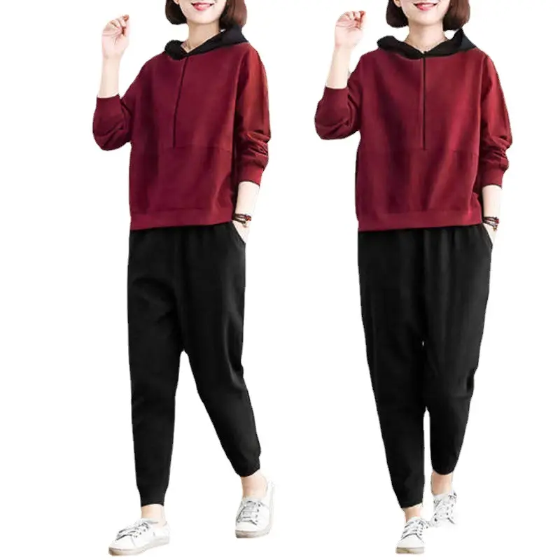 Women Hooded Sweatpants Set Black Large Spring Autumn - Image 11
