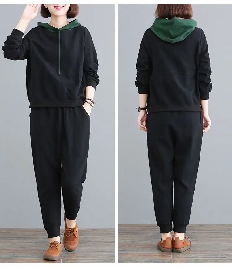 Women Hooded Sweatpants Set Black Large Spring Autumn — feature 10