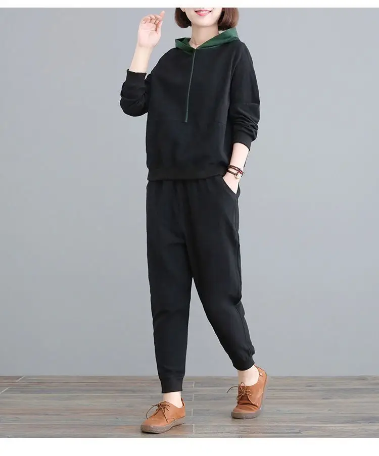 Women Hooded Sweatpants Set Black Large Spring Autumn — feature 11