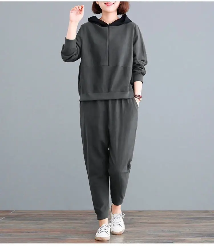 Women Hooded Sweatpants Set Black Large Spring Autumn — feature 12