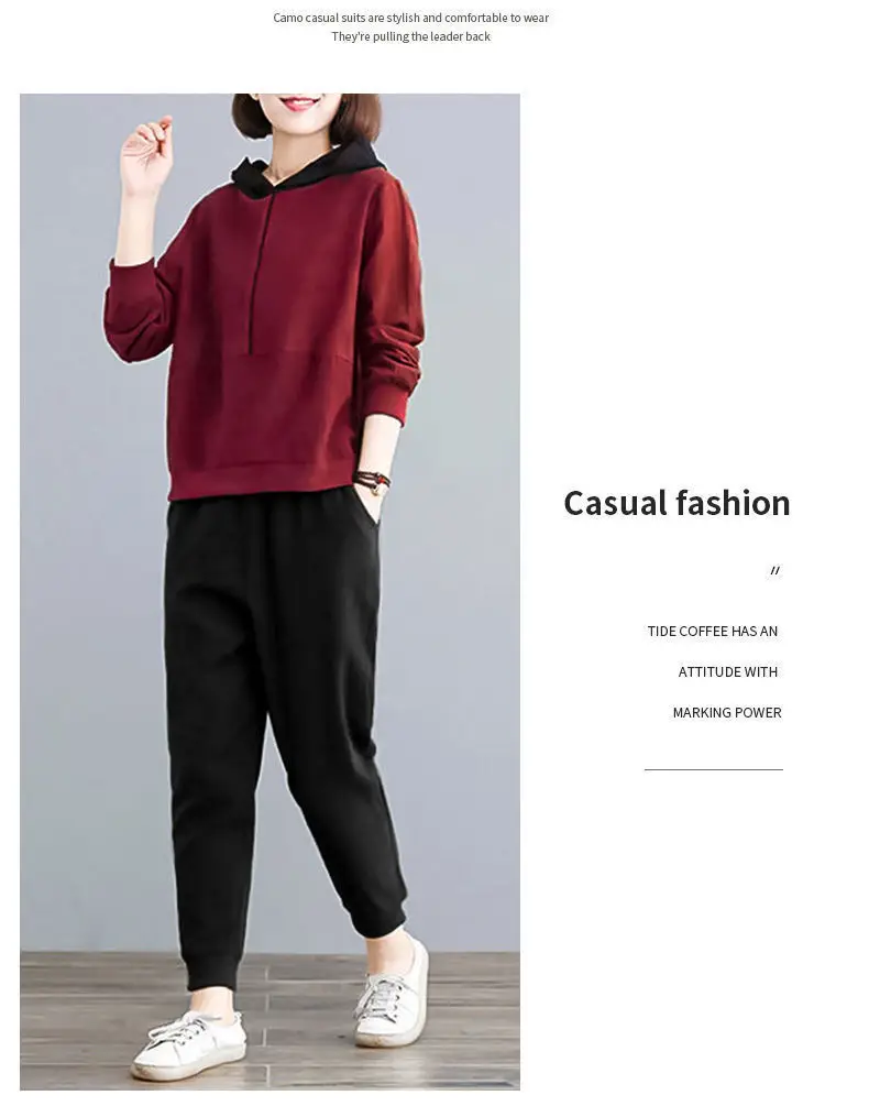 Women Hooded Sweatpants Set Black Large Spring Autumn — feature 16