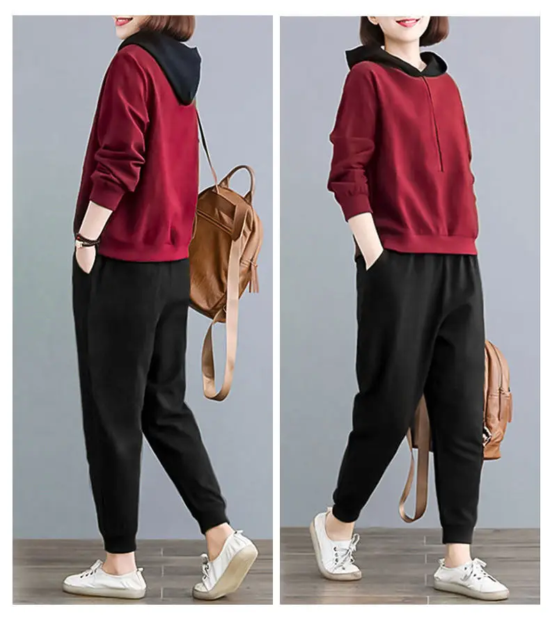 Women Hooded Sweatpants Set Black Large Spring Autumn — feature 17