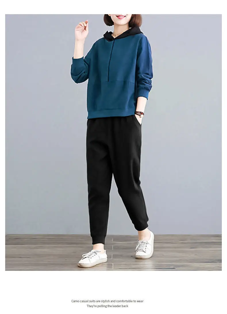 Women Hooded Sweatpants Set Black Large Spring Autumn — feature 18