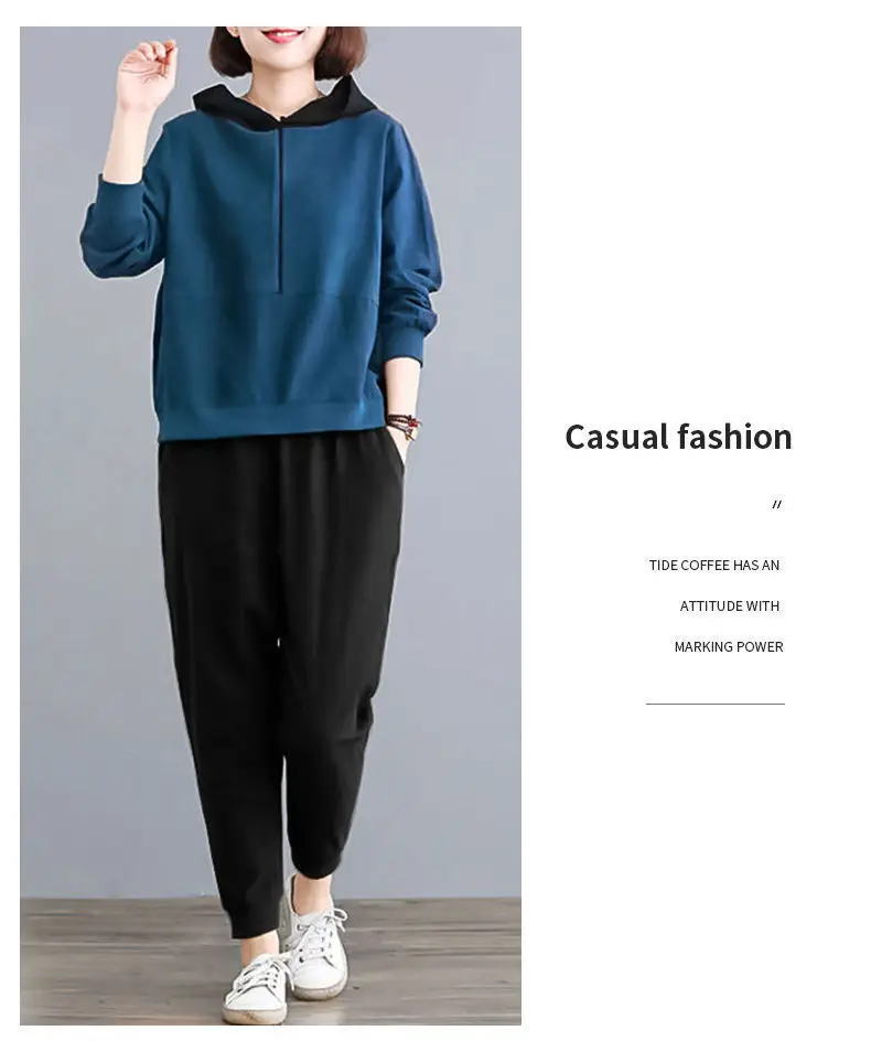 Women Hooded Sweatpants Set Black Large Spring Autumn — feature 19