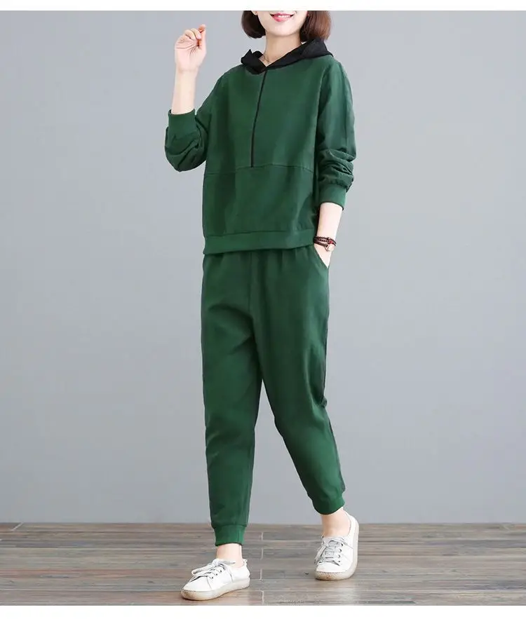 Women Hooded Sweatpants Set Black Large Spring Autumn — feature 5