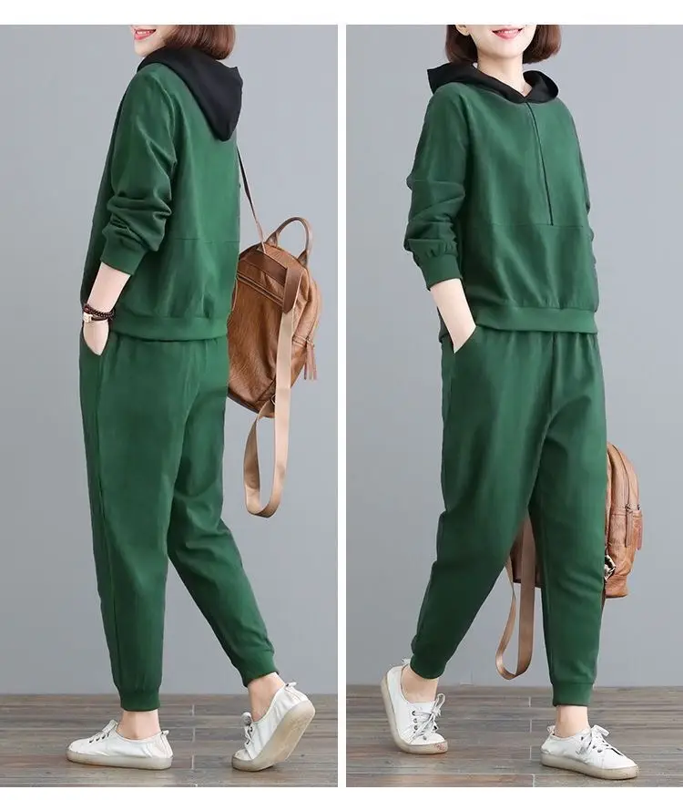 Women Hooded Sweatpants Set Black Large Spring Autumn — feature 6