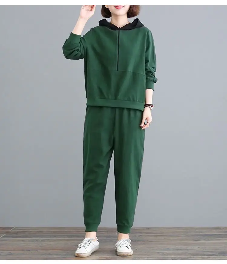 Women Hooded Sweatpants Set Black Large Spring Autumn — feature 7