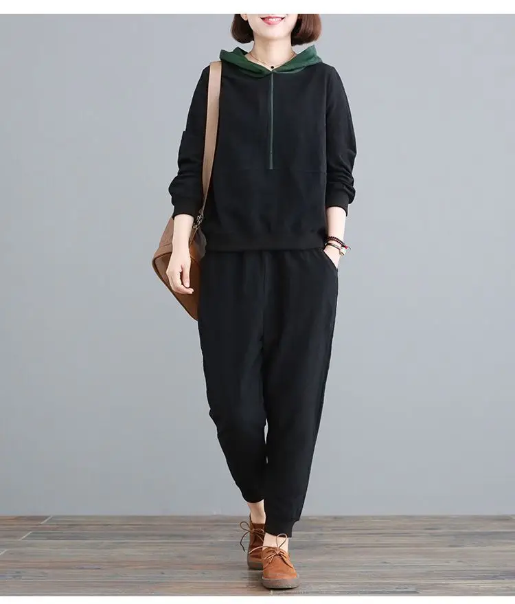 Women Hooded Sweatpants Set Black Large Spring Autumn — feature 8