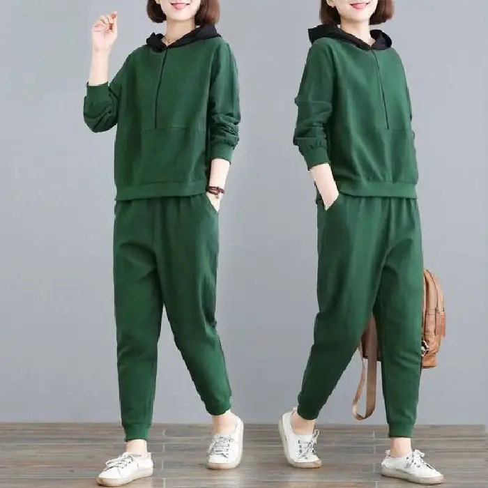 Women Hooded Sweatpants Set Black Large Spring Autumn - Image 4