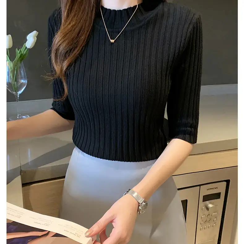Women's 2025 Slim Fit Teal Ribbed Pullover Sweater - Image 8