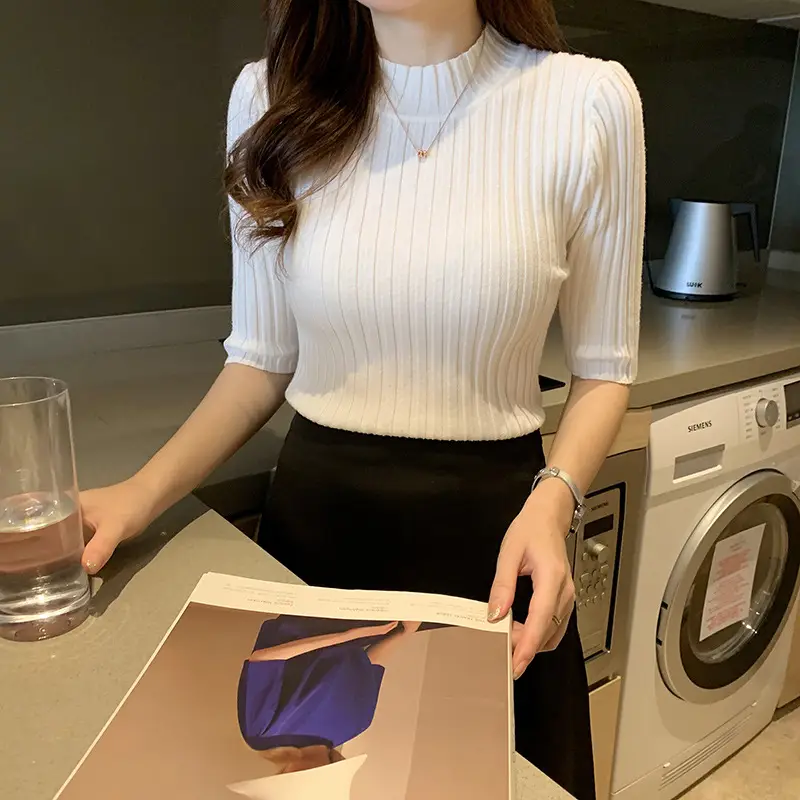 Women's 2025 Slim Fit Teal Ribbed Pullover Sweater - Image 10
