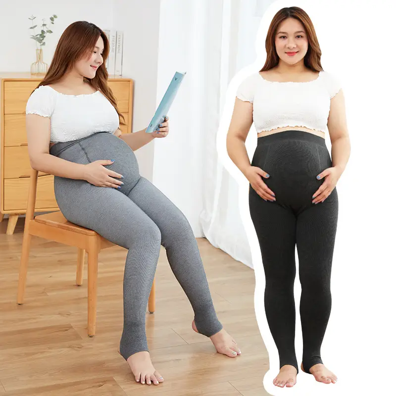 Women's Grey Vertical Stripe Leggings Pregnant Wear
