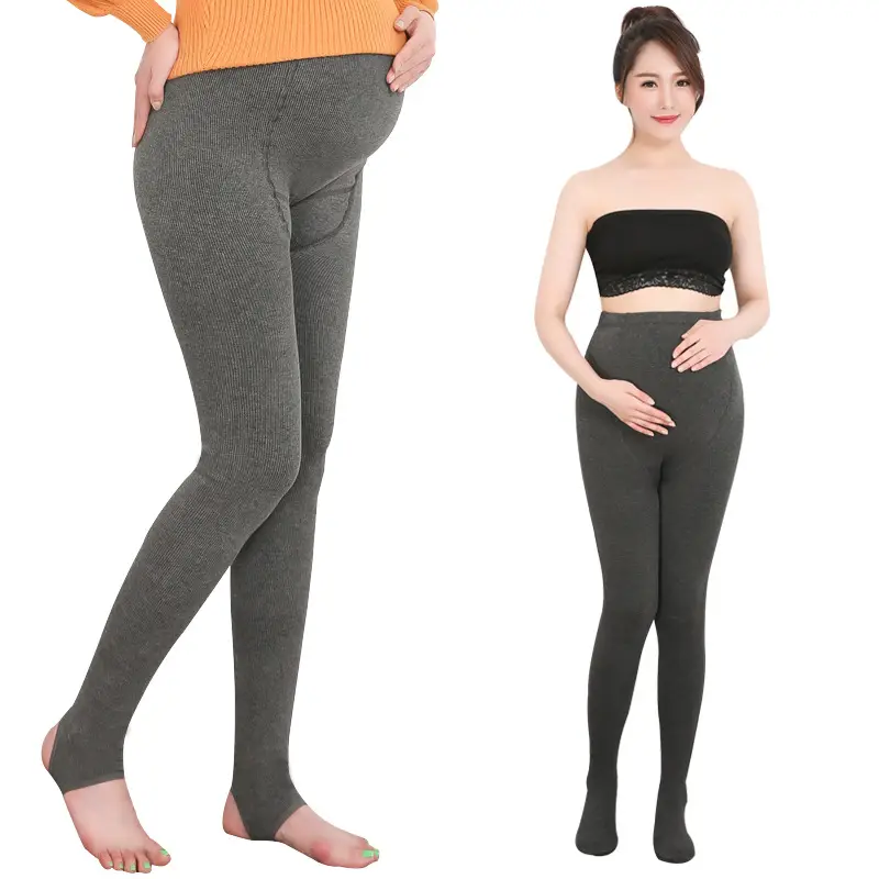 Women's Grey Vertical Stripe Leggings Pregnant Wear