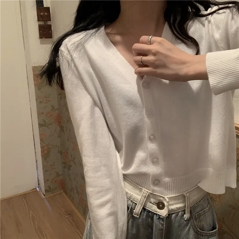Red Korean Style V-Neck Long Sleeve Cardigan Coat — feature 10