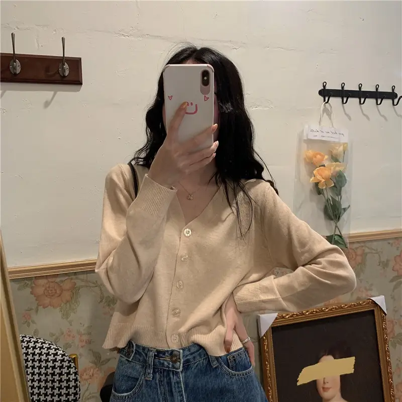 Red Korean Style V-Neck Long Sleeve Cardigan Coat — feature 14