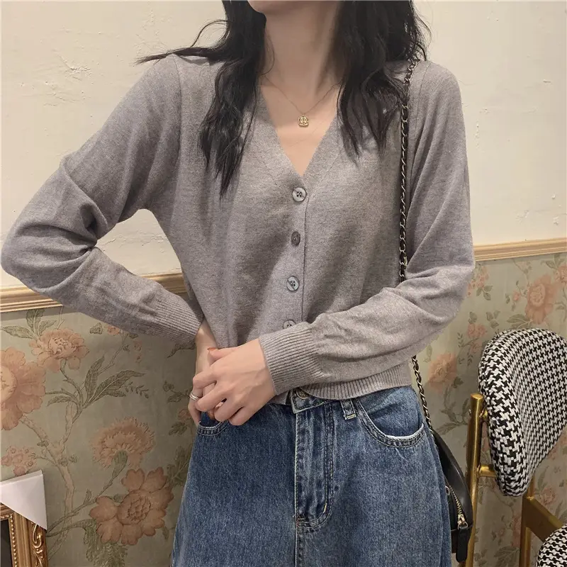 Red Korean Style V-Neck Long Sleeve Cardigan Coat - Image 3