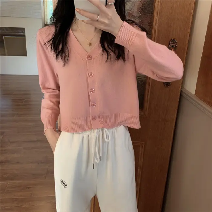 Red Korean Style V-Neck Long Sleeve Cardigan Coat - Image 6