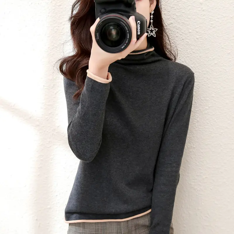 Women Red Combed Collar Sweater Long Sleeve Winter - Image 9